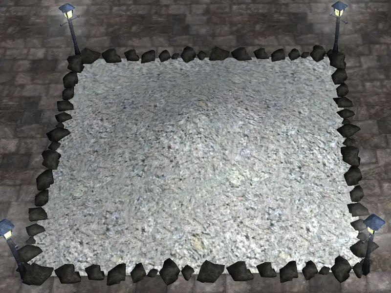 A converted clay tile bordered by lamps