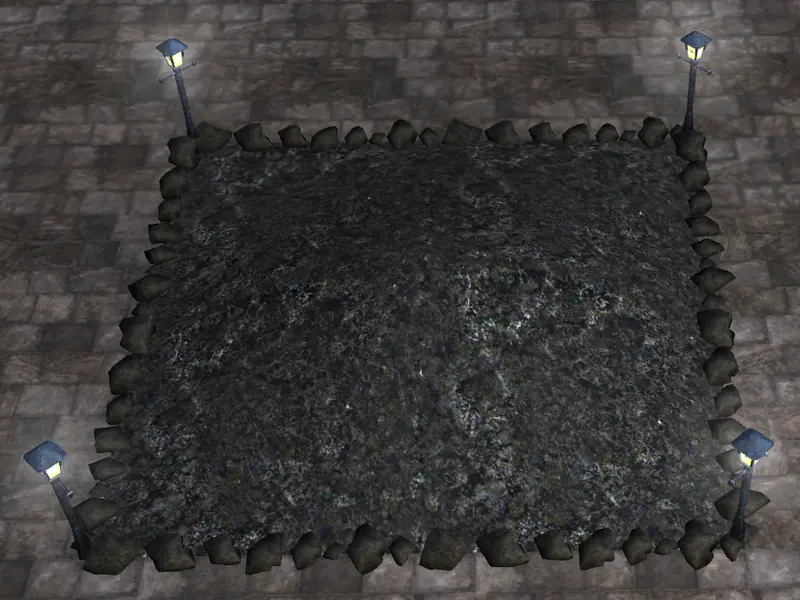 A converted peat tile bordered by lamps