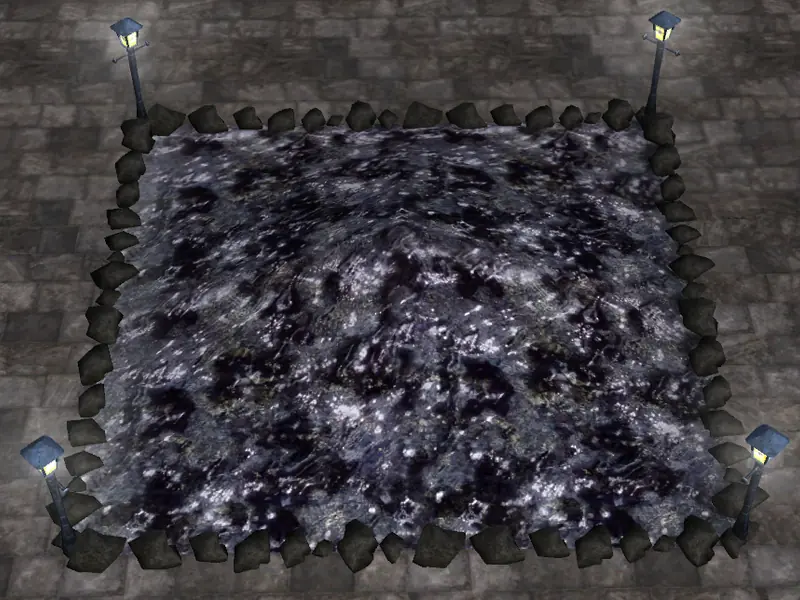 A converted tar tile bordered by lamps
